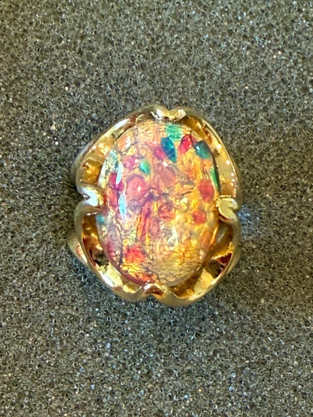 Vintage Glass and Gold Cocktail RIng